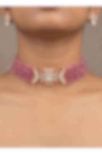 Gold Finish Kundan Polki & Pink Beaded Choker Necklace Set by Joules By Radhika at Pernia's Pop Up Shop