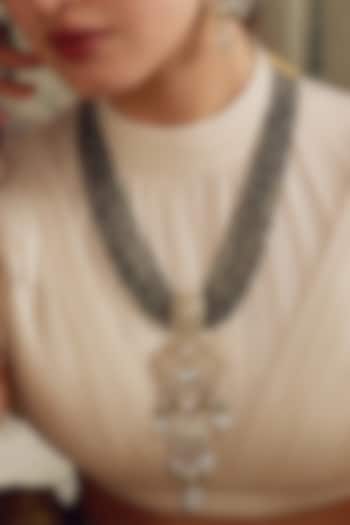 Gold Finish Kundan Polki & Green Beaded Pendant Necklace Set by Joules By Radhika at Pernia's Pop Up Shop