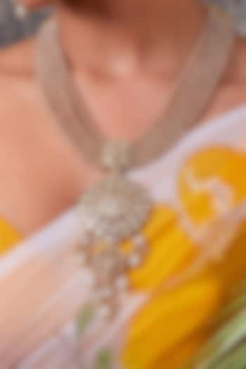 Gold Finish Kundan Polki & White Beaded Pendant Necklace Set by Joules By Radhika at Pernia's Pop Up Shop