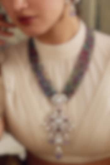 Gold Finish Kundan Polki & Multi-Colored Beaded Pendant Necklace Set by Joules By Radhika at Pernia's Pop Up Shop
