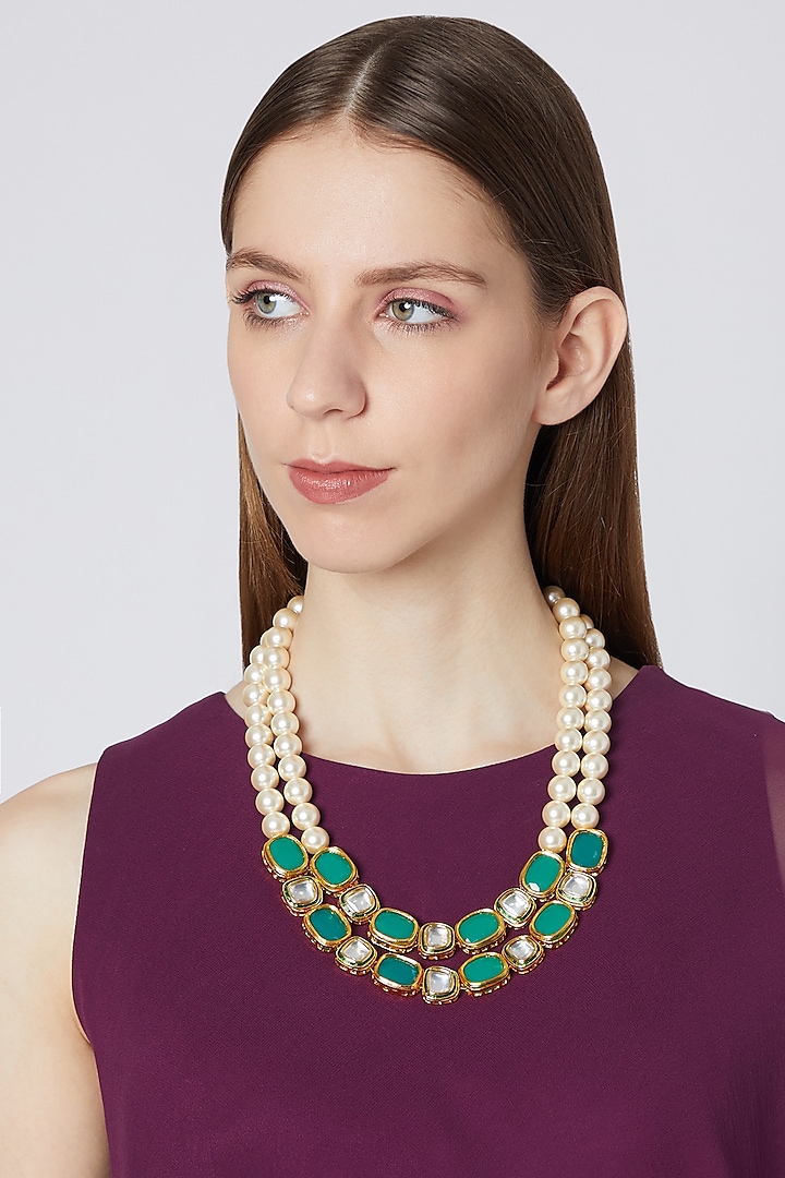 Gold Micro Plated Green Onyx Necklace by Joules By Radhika
