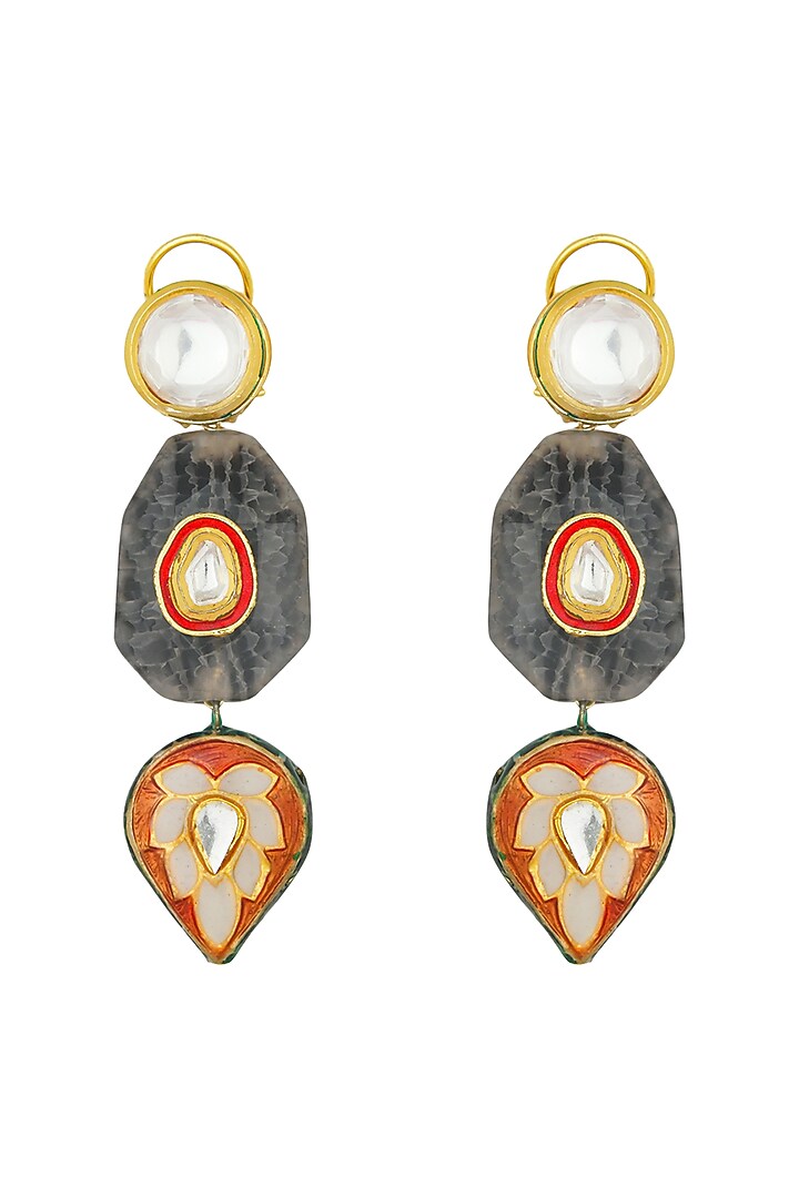 Gold Finish Enamelled Polki Earrings by Joules By Radhika at Pernia's Pop Up Shop