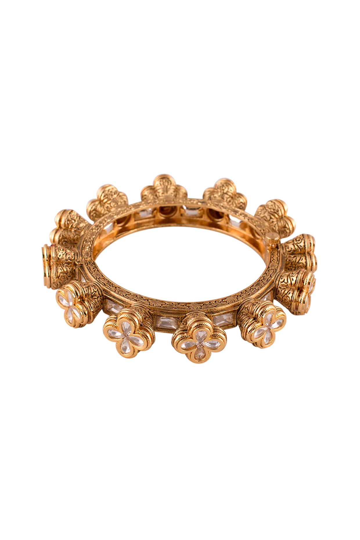 Gold Finish Semi Precious Stone Bangle by Joules By Radhika