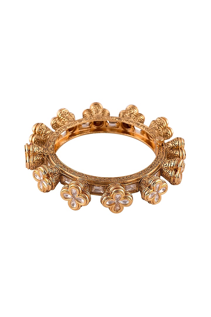 Gold Finish Semi Precious Stone Bangle by Joules By Radhika