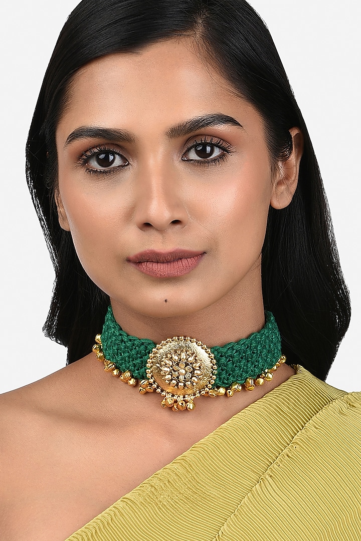 Gold Finish Temple Choker Necklace by Joules By Radhika