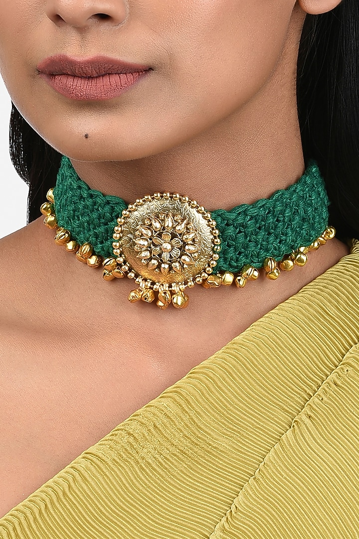 Gold Finish Temple Choker Necklace by Joules By Radhika at Pernia's Pop Up Shop