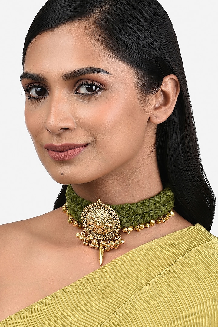 Gold Finish Handcrafted Temple Choker Necklace by Joules By Radhika