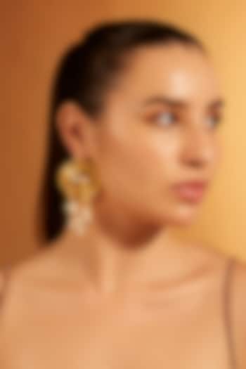 Gold Finish Pearl Dangler Earrings by Joules By Radhika