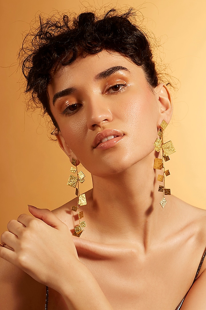 Gold Finish Dangler Earrings by Joules By Radhika