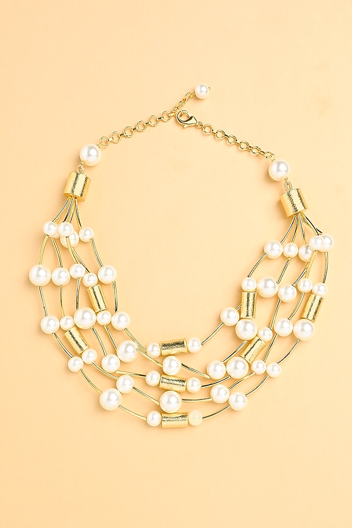 Gold Finish Layered Pearl Choker Necklace by Joules By Radhika at Pernia's Pop Up Shop