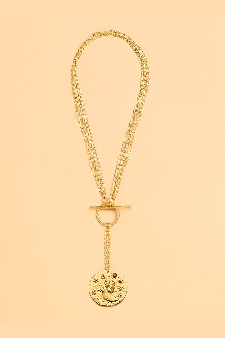 Gold Finish Leo Celestial Necklace by Joules By Radhika at Pernia's Pop Up Shop