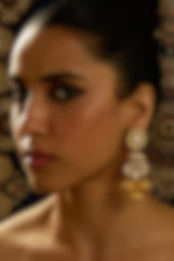 Gold Finish Temple Motifs Jhumka Earrings by Joules By Radhika at Pernia's Pop Up Shop