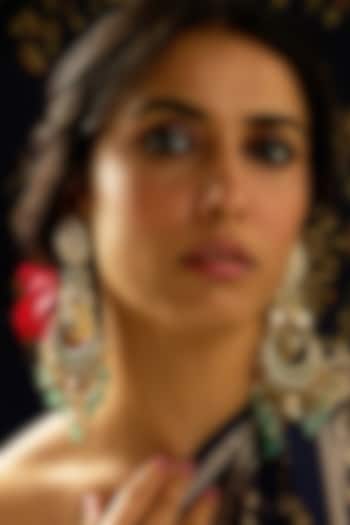 Gold Finish Green & Yellow Stone Chandbali Earrings by Joules By Radhika at Pernia's Pop Up Shop