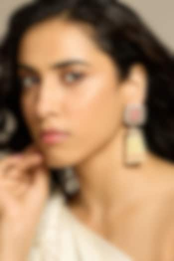 Gold Finish Pear-Shaped Drop Pink Stone Jhumka Earrings by Joules By Radhika at Pernia's Pop Up Shop