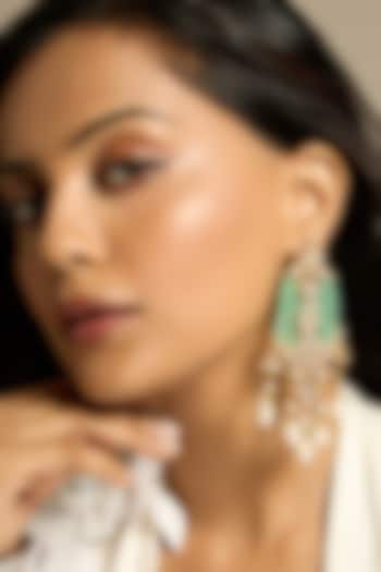 Gold Finish Kundan Polki & Green Beaded Dangler Earrings by Joules By Radhika at Pernia's Pop Up Shop