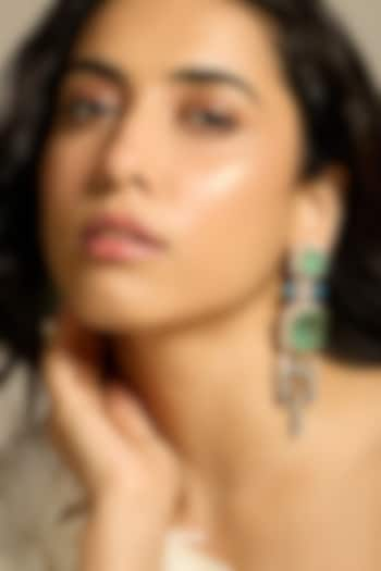 Gold Finish Light Green Stone Drop Earrings by Joules By Radhika at Pernia's Pop Up Shop