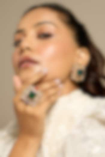 Gold Finish Emerald Green Stone Square-Shaped Stud Earrings by Joules By Radhika at Pernia's Pop Up Shop