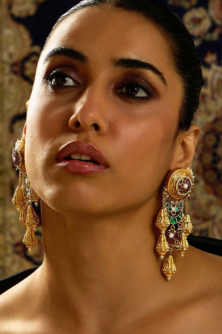 Gold Finish Rajwadi Round Dangler Earrings by Joules By Radhika at Pernia's Pop Up Shop