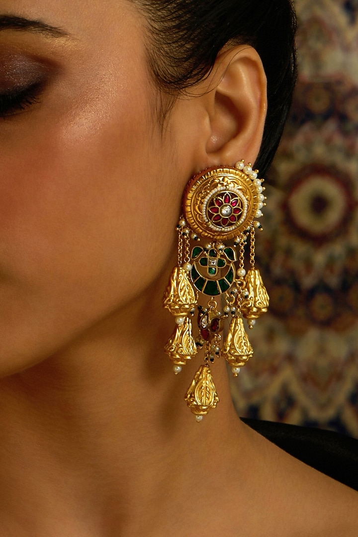 Gold Finish Rajwadi Round Dangler Earrings by Joules By Radhika at Pernia's Pop Up Shop