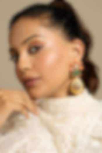 Gold Finish Green & Orange Stone Floral Dangler Earrings by Joules By Radhika at Pernia's Pop Up Shop