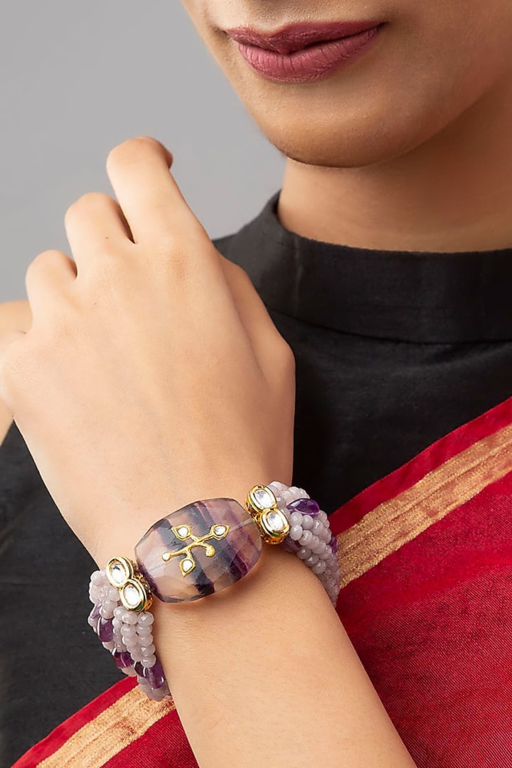 Gold Finish Amethyst Bead Bracelet by Joules By Radhika