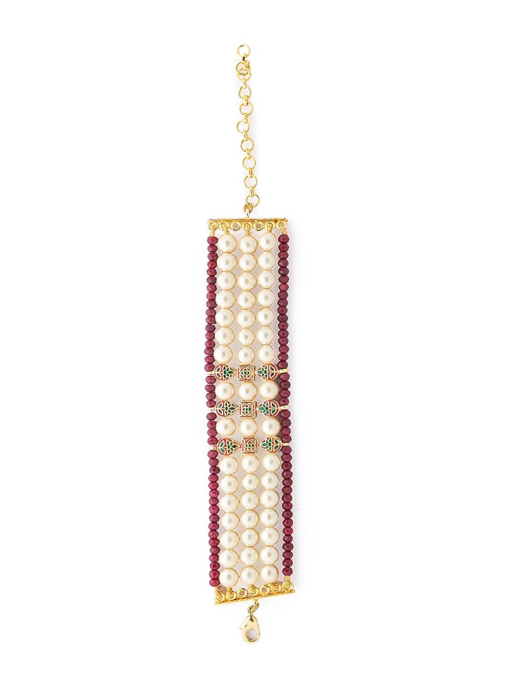 Gold Finish Meenakari Bracelet by Joules By Radhika at Pernia's Pop Up Shop