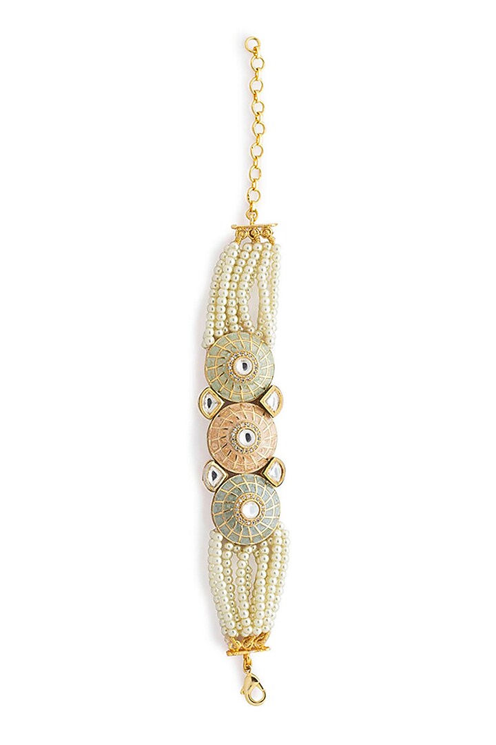 Gold Finish Hydro Kundan & Polki Bracelet by Joules By Radhika at Pernia's Pop Up Shop