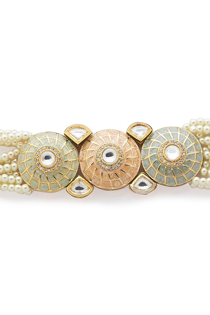Gold Finish Hydro Kundan & Polki Bracelet by Joules By Radhika at Pernia's Pop Up Shop