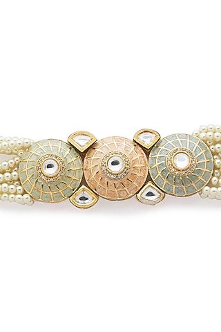 Gold Finish Hydro Kundan & Polki Bracelet by Joules By Radhika