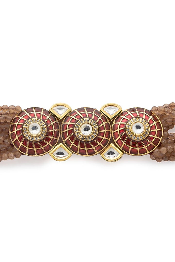 Gold Finish Meenakari Kundan Bracelet by Joules By Radhika at Pernia's Pop Up Shop