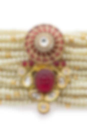 Gold Finish Meenakari Swarovski Bracelet by Joules By Radhika at Pernia's Pop Up Shop