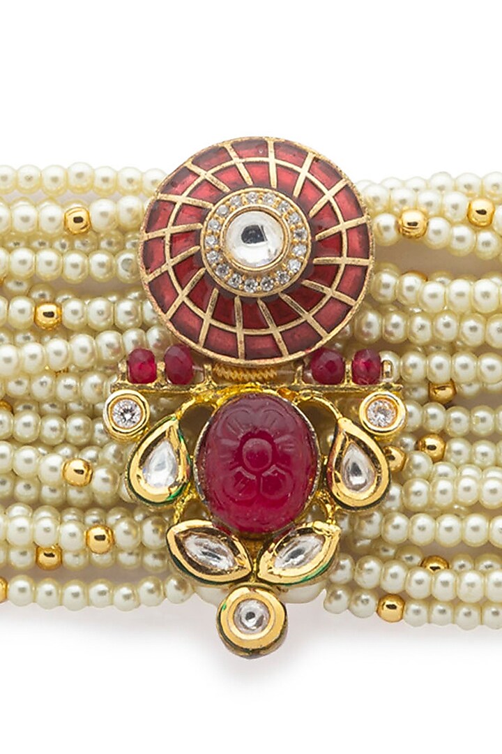 Gold Finish Meenakari Swarovski Bracelet by Joules By Radhika at Pernia's Pop Up Shop