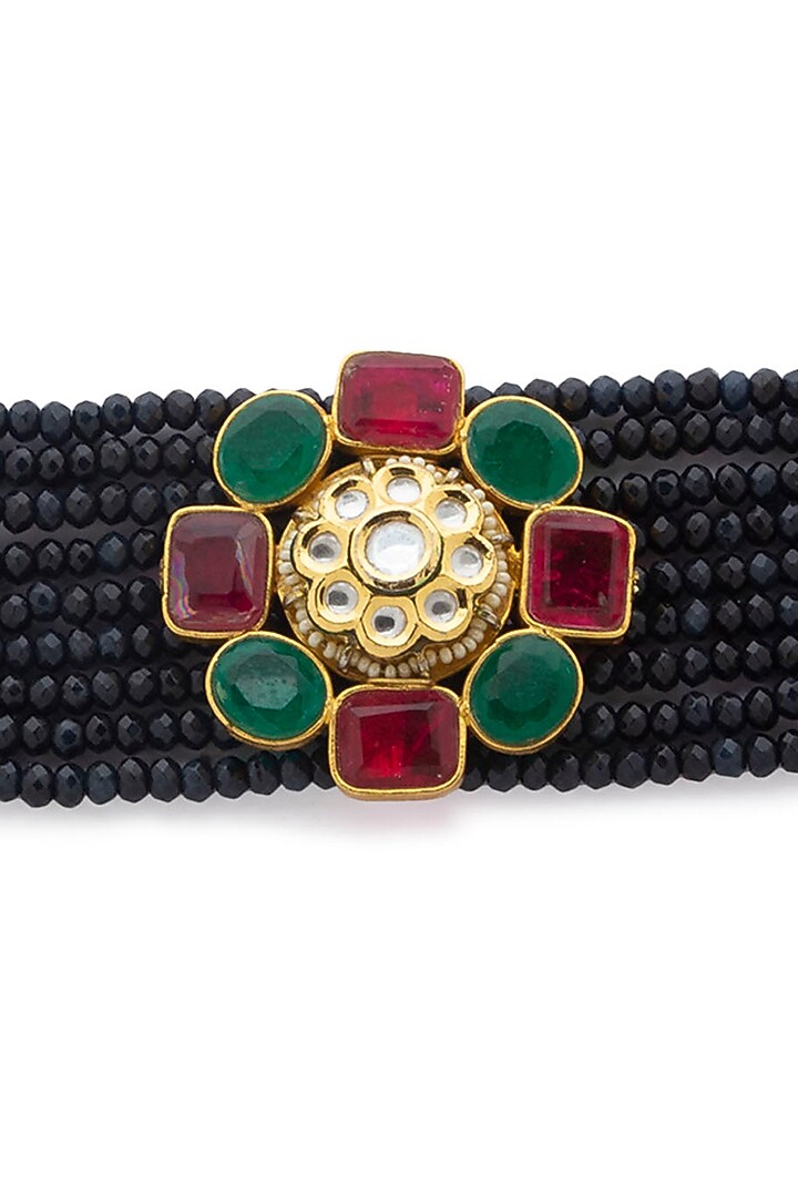 Gold Finish Pearl & Kundan Bracelet by Joules By Radhika at Pernia's Pop Up Shop