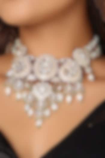 Gold Finish Kundan Polki Choker Necklace by Joules By Radhika at Pernia's Pop Up Shop