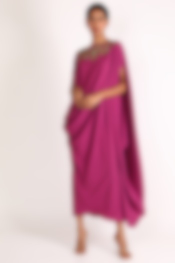 Pink Off Shoulder Cowl Draped Dress by July