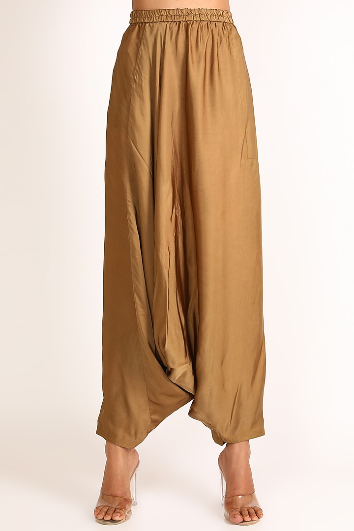 Brown Draped Dhoti Pants by July at Pernia's Pop Up Shop