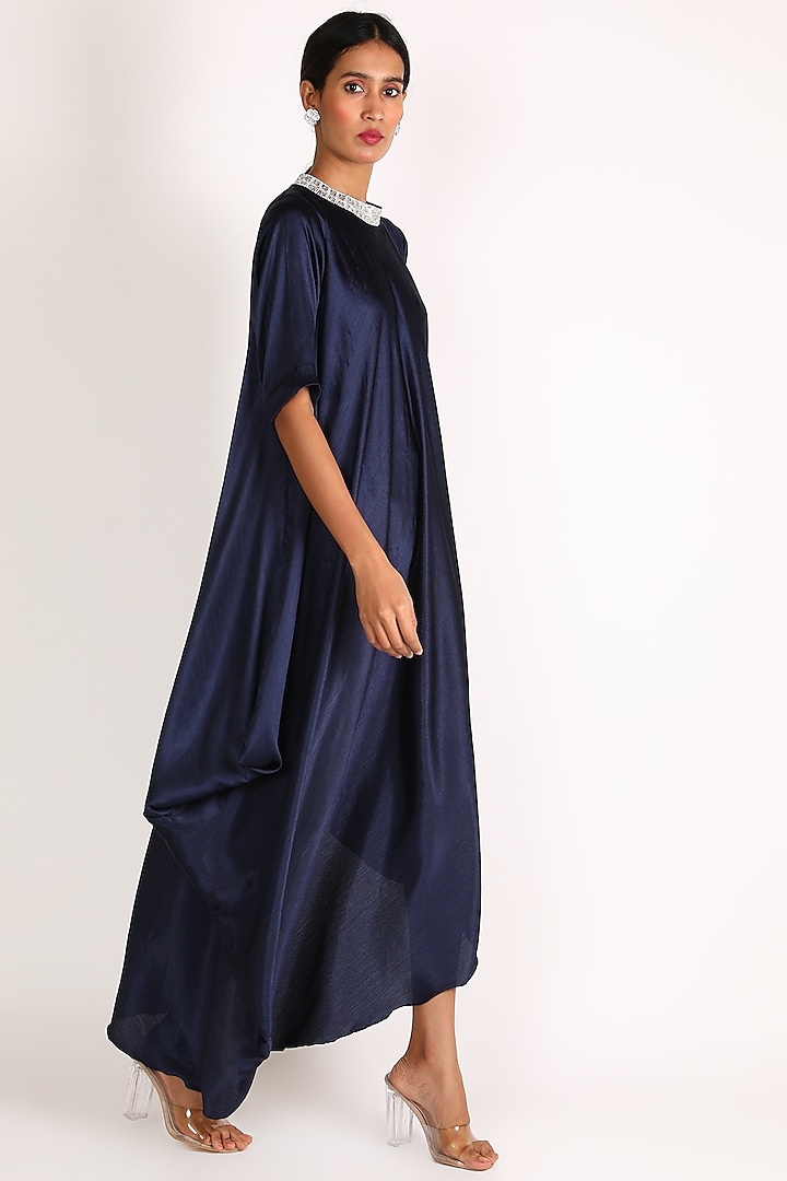 Navy Blue Midi Dress Design by July at Pernia's Pop Up Shop 2023