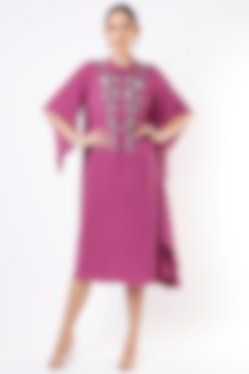 Raspberry Pink Embroidered Flared Asymmetrical Kurta by July