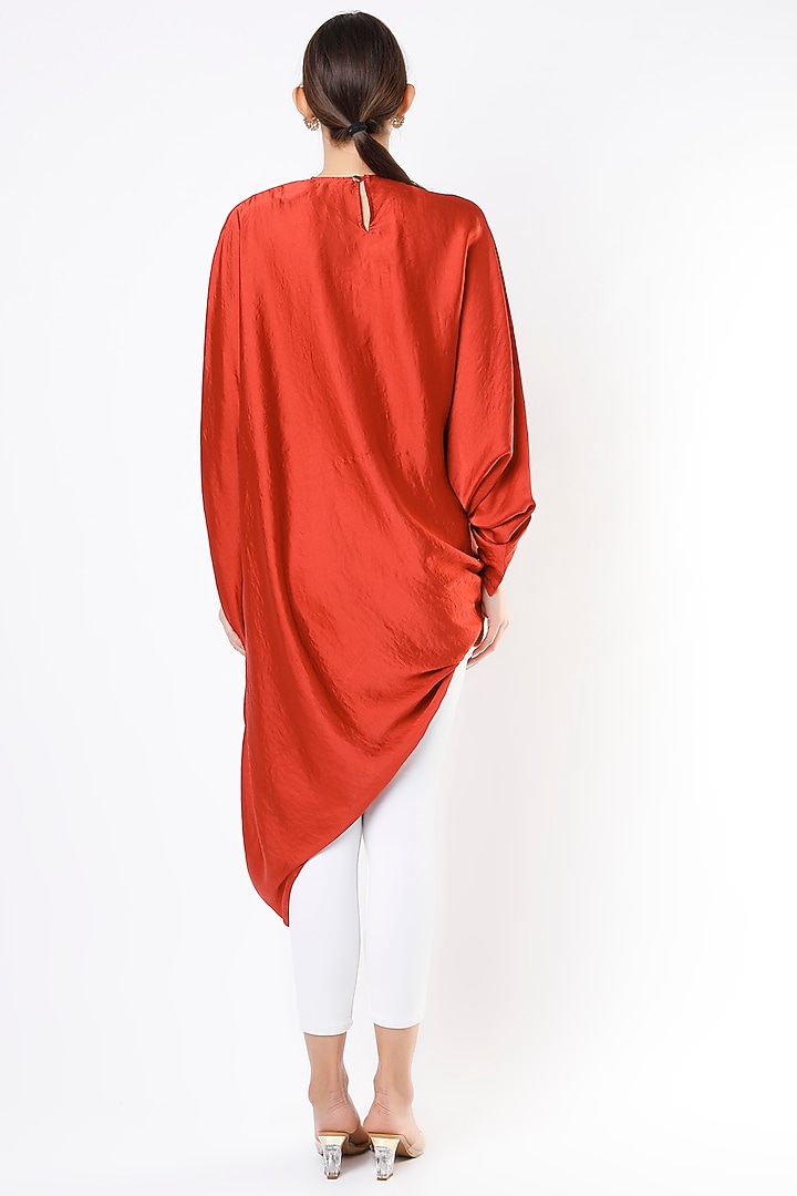 Bright Red Embroidered Asymmetrical Top by July at Pernia's Pop Up Shop