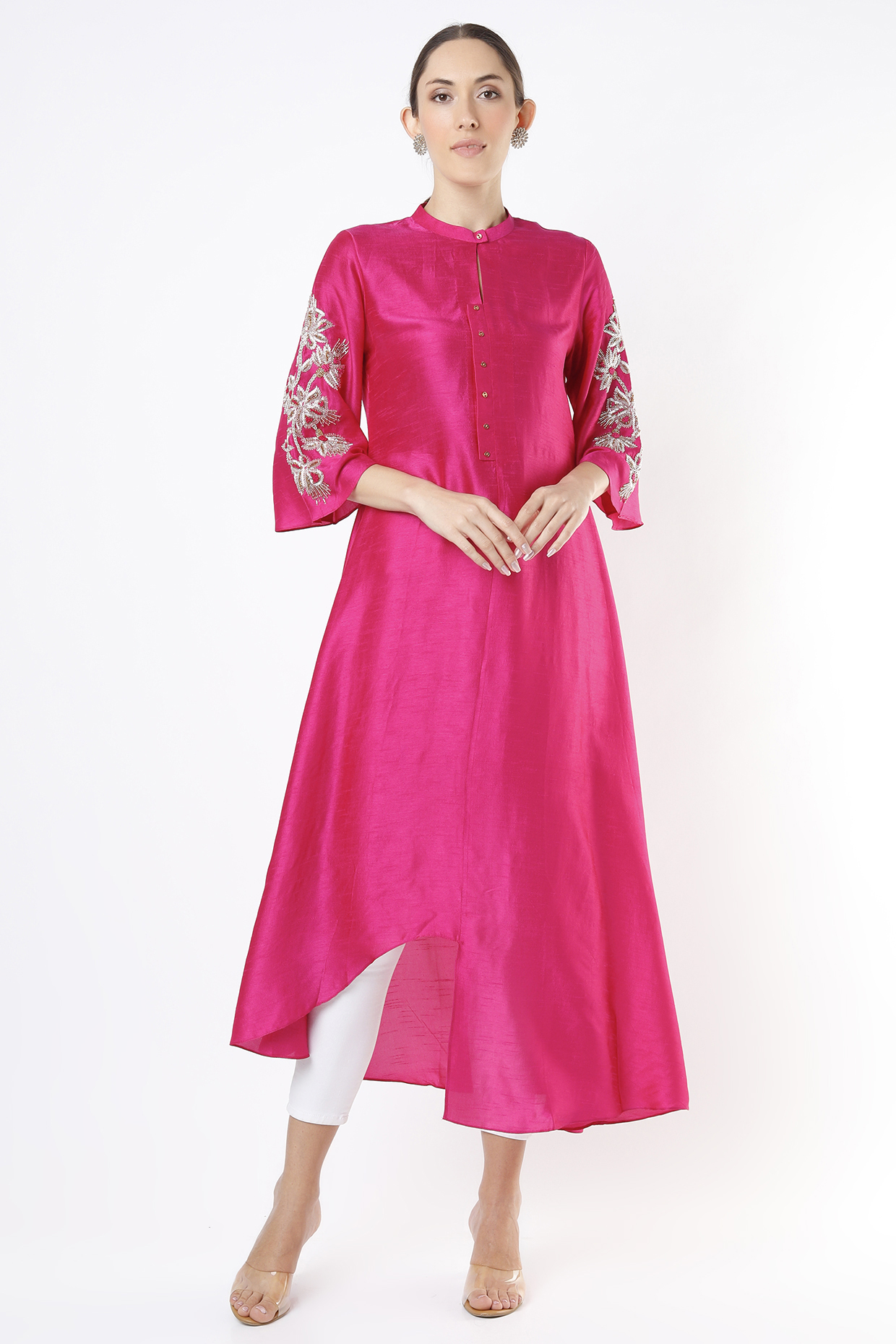 French Fuchsia Hand Embroidered Kurta by July at Pernia's Pop Up Shop