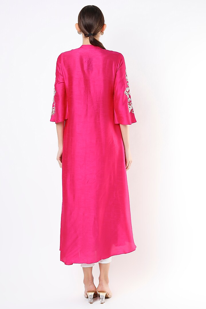 French Fuchsia Hand Embroidered Kurta by July at Pernia's Pop Up Shop