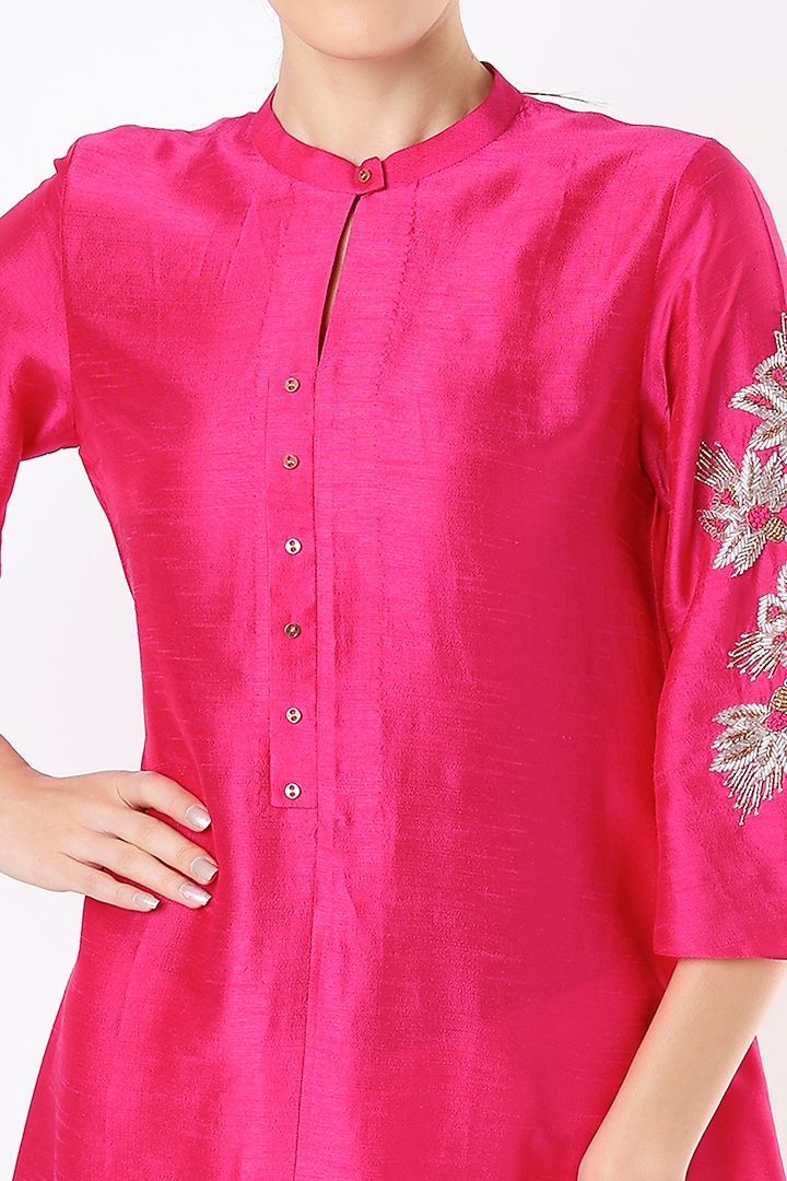 French Fuchsia Hand Embroidered Kurta by July at Pernia's Pop Up Shop