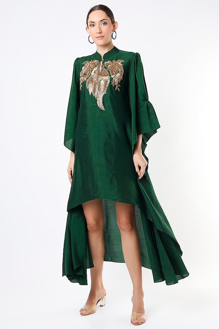 Emerald Green Embroidered High-Low Tunic by July