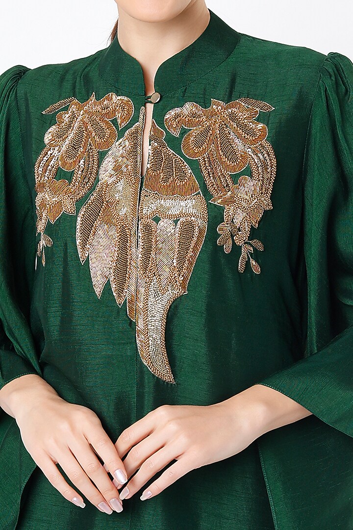 Emerald Green Embroidered High-Low Tunic by July at Pernia's Pop Up Shop