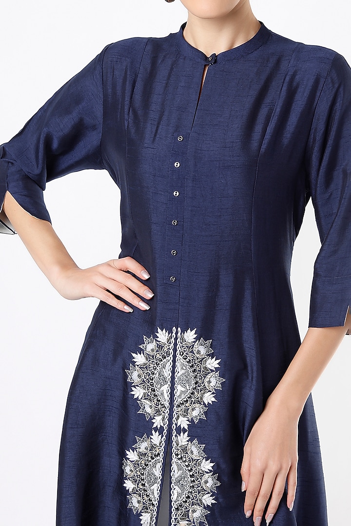 Catalina Blue Hand Embroidered Long Kurta by July at Pernia's Pop Up Shop