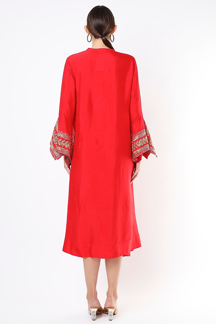 Bright Red Embroidered A-Line Long Kurta by July at Pernia's Pop Up Shop