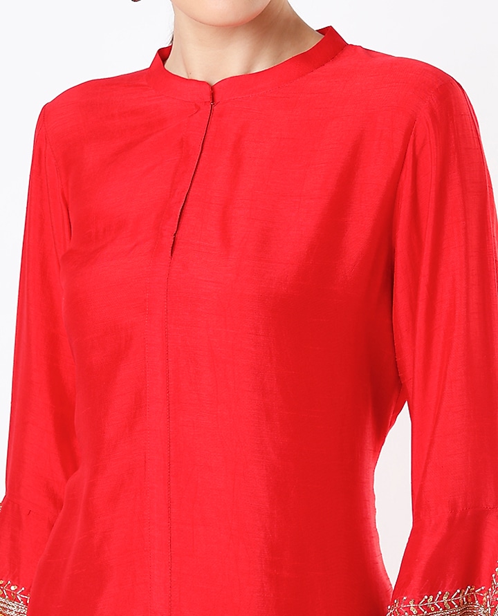 Bright Red Embroidered A-Line Long Kurta by July at Pernia's Pop Up Shop