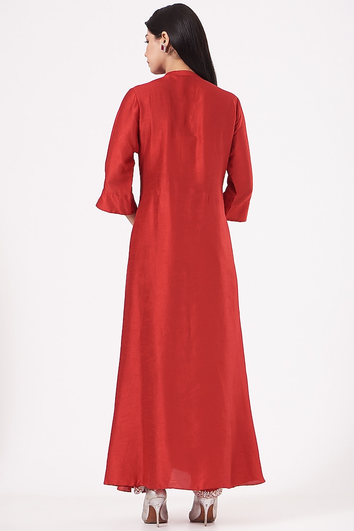 Red Hand Embroidered Kurta Set by July at Pernia's Pop Up Shop