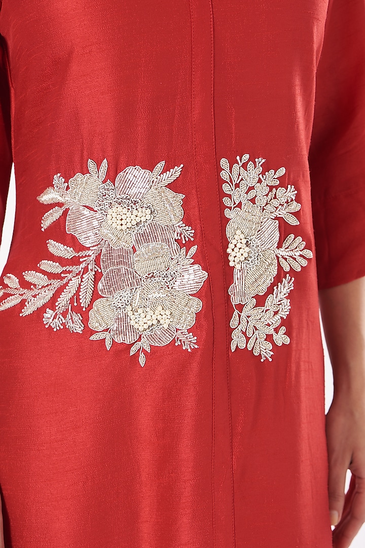Red Hand Embroidered Kurta Set by July at Pernia's Pop Up Shop