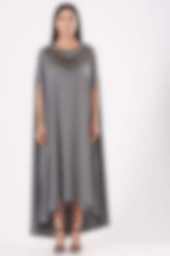 Grey Embroidered Cowl Draped Dress by July